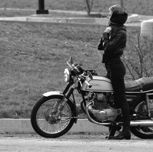 bikergirl in vintage helmet