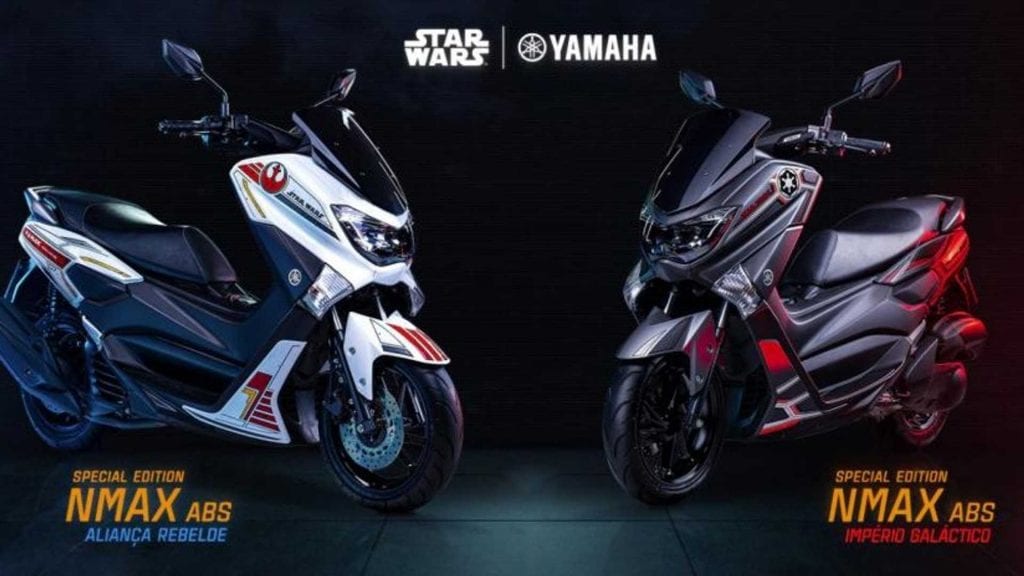 a side profile of the two Star Wars themes scooters available in Brazil by Yamaha and Lucas Films
