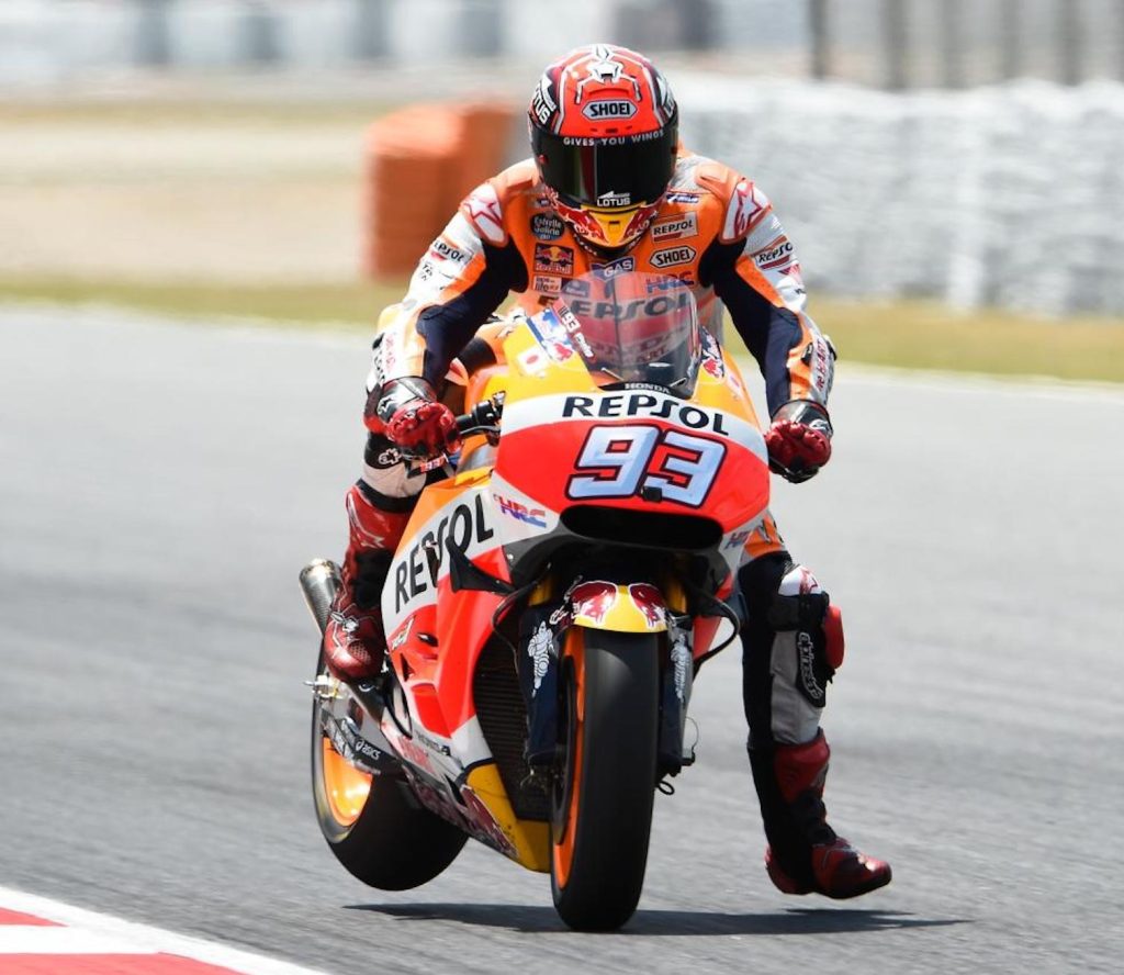 Marc Marquez doing what he does best on the MotoGP twisties. Media sourced from Crash.