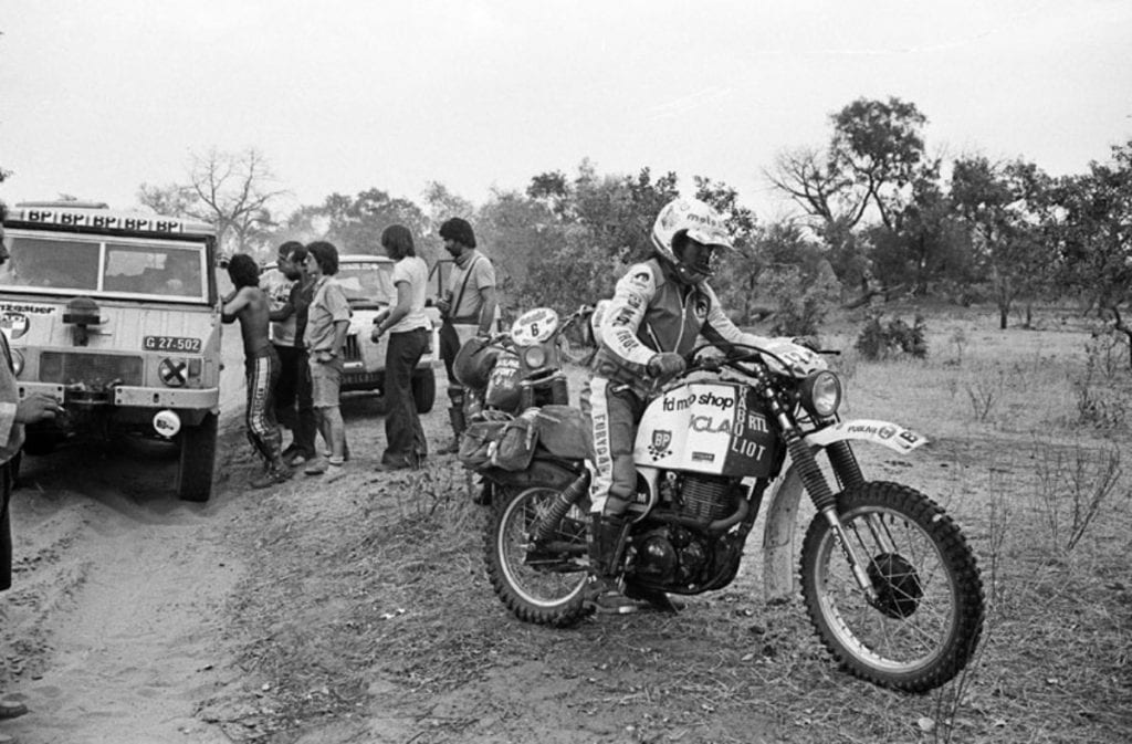 CYRIL NEVEU, winner of the 1979 first Motorbike Dakar Rally, on a Yamaha