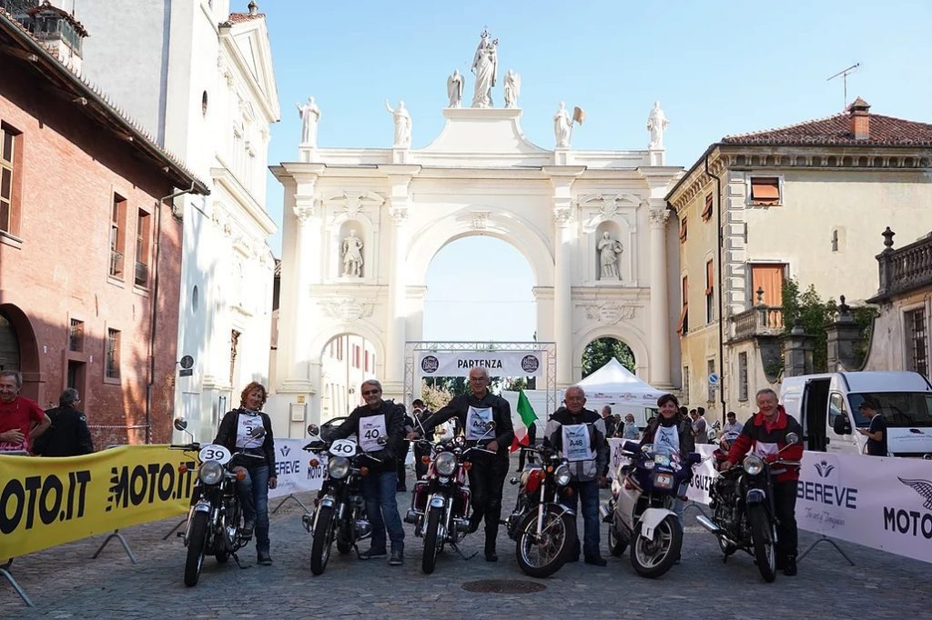 A view of riders at the final landmark of the fifth annual Dario Sebaste Trophy amateur vintage motorcycle race. 