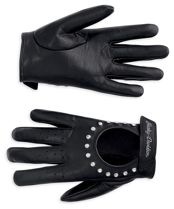 Harley Embellished Full-Finger Leather Gloves