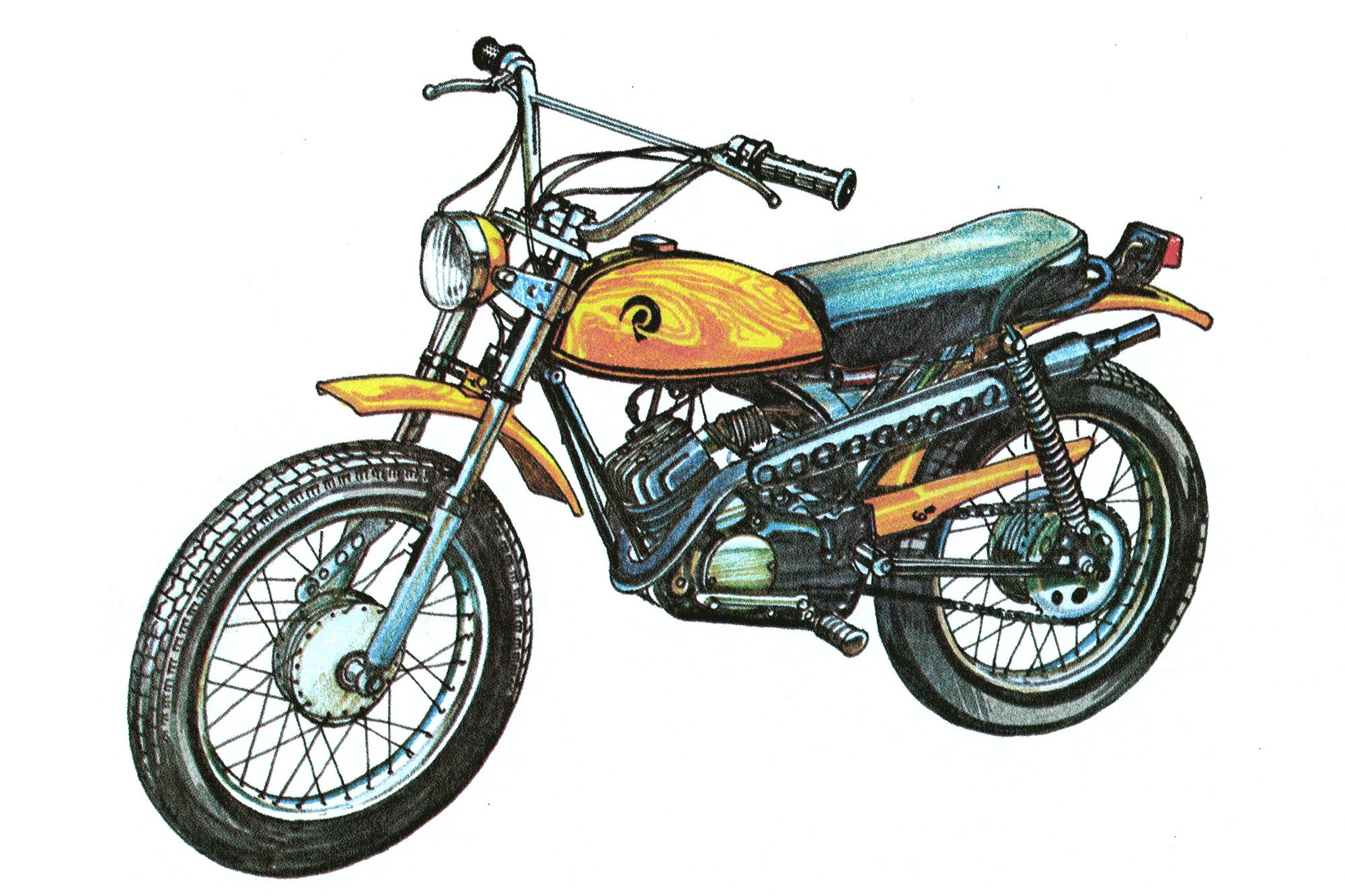 An illustration of a 1970s minibike