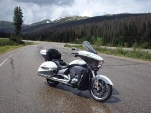 Mr and Mrs MotorbikeWriter on the Victory Cross Country Tour