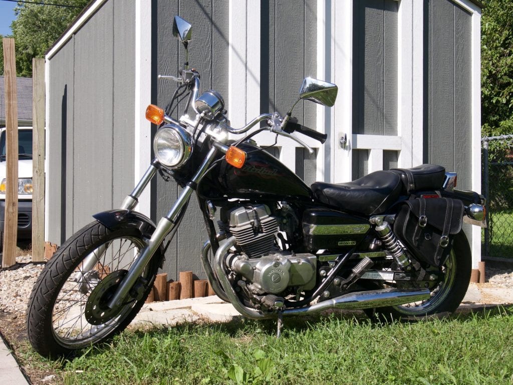 Viking Cycle Sportster Swing arm Saddlebag on the bike