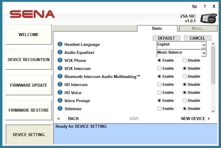 Screenshot of Sena Device Manager
