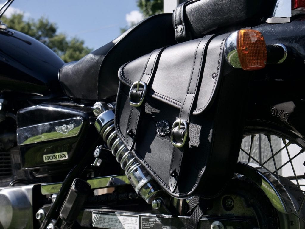 Viking Cycle Sportster Swing arm Saddlebag on the bike