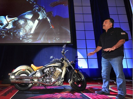 Steve Menneto addresses conference - indian motorcycles