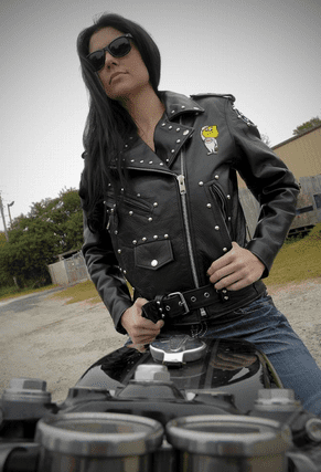 leather biker jacket girl