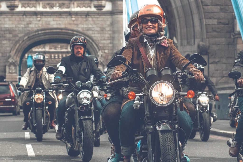 A view of riders on Triumph motorcycles riding for Triumph's Ride Out To Help Out Campaign