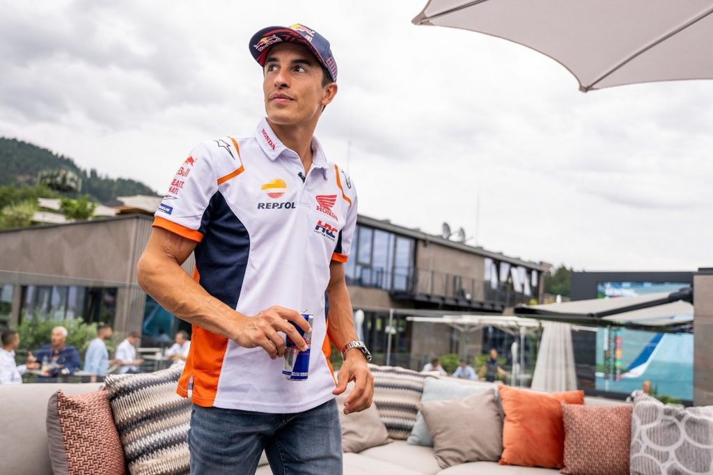 Marc Marquez with a can of RedBull.  Media sourced from Motorcycle Sport. 