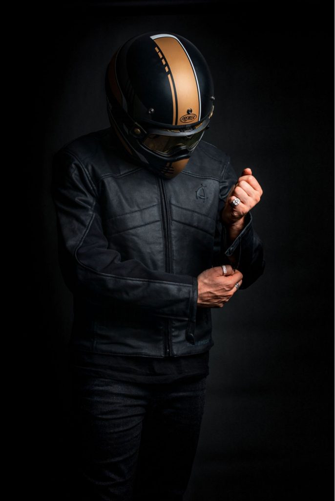 a front view of the new Neowise vegan leather motorcycle jacket from Andromeda Moto