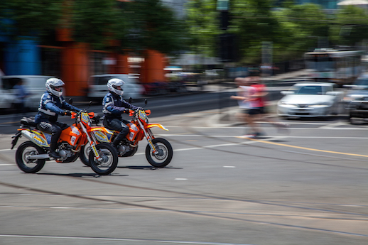 Lane filtering police bikes