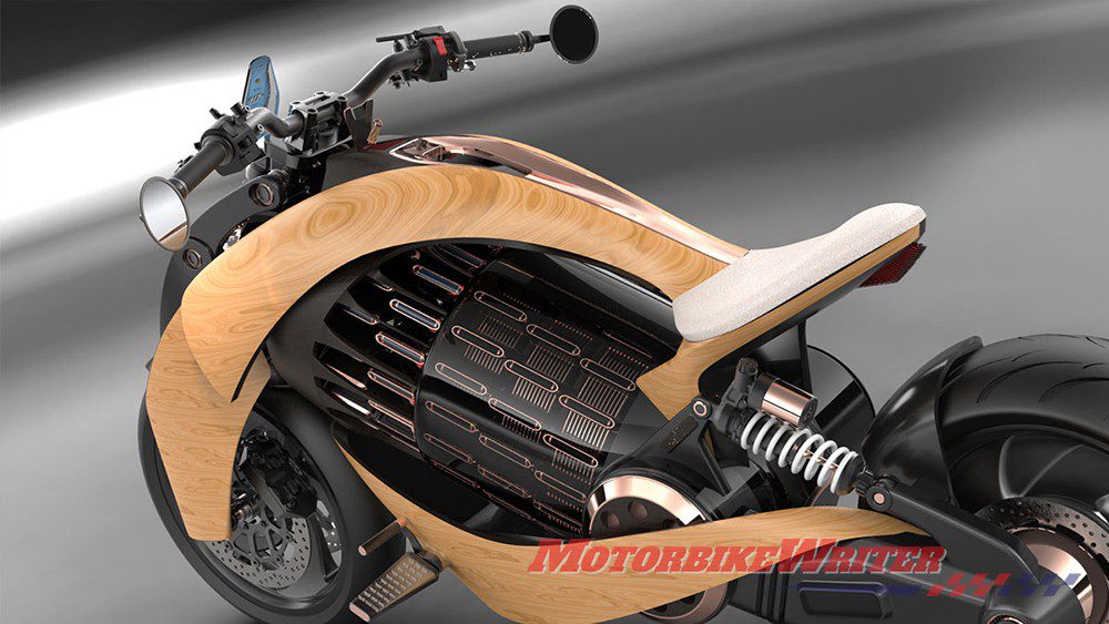 Newron Motors electric wooden motorcycle