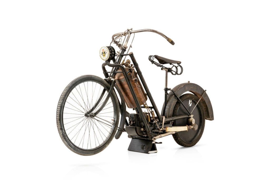 This 1894 Hildebrand & Wolfmüller is listed as the world's oldest production motorcycle. Media sourced from Bonhams.