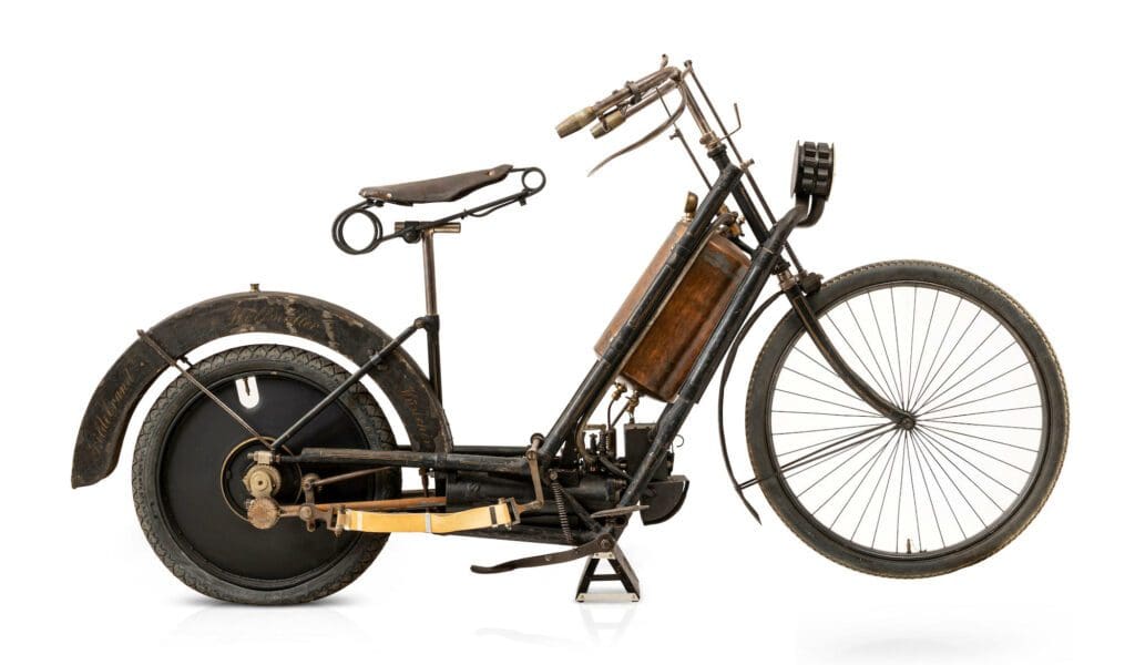 This 1894 Hildebrand & Wolfmüller is listed as the world's oldest production motorcycle. Media sourced from Bonhams.