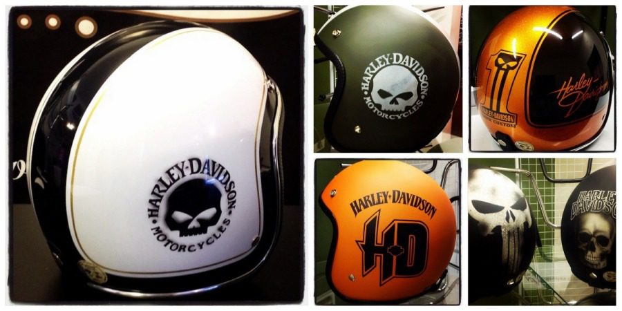 oldschool harley davidson helmet collage