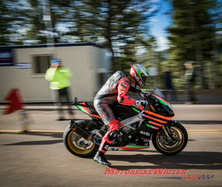 Carlin Dunne rides Ducati V4 Streetfighter prototype at Pikes peak