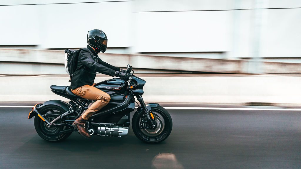 Motorcyclists on a Harley-Davidson Livewire in Sydney