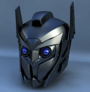 robot head metallic helmet