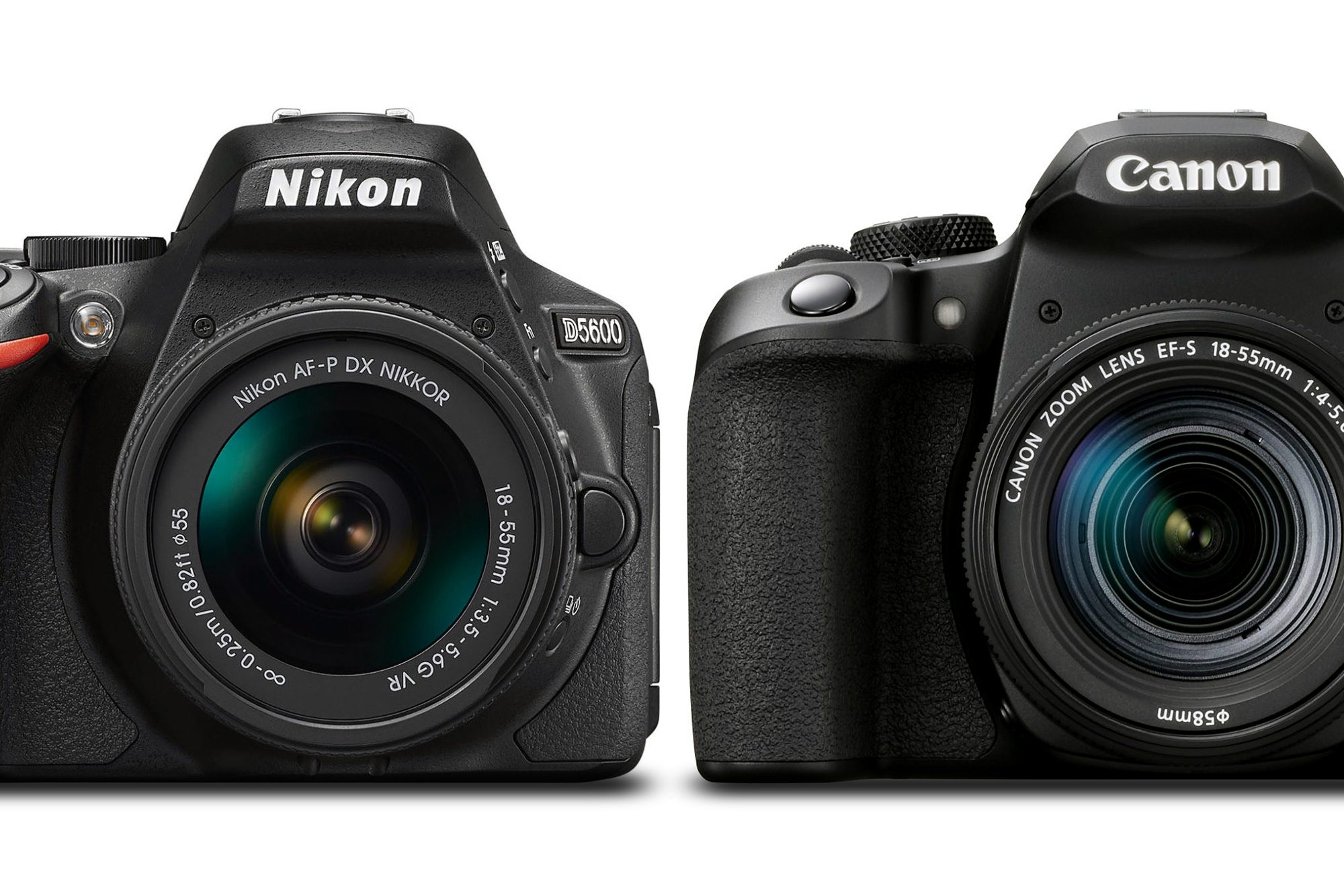 Detail shots of Canon EOS Rebel and Nikon D5600 DSLR Cameras