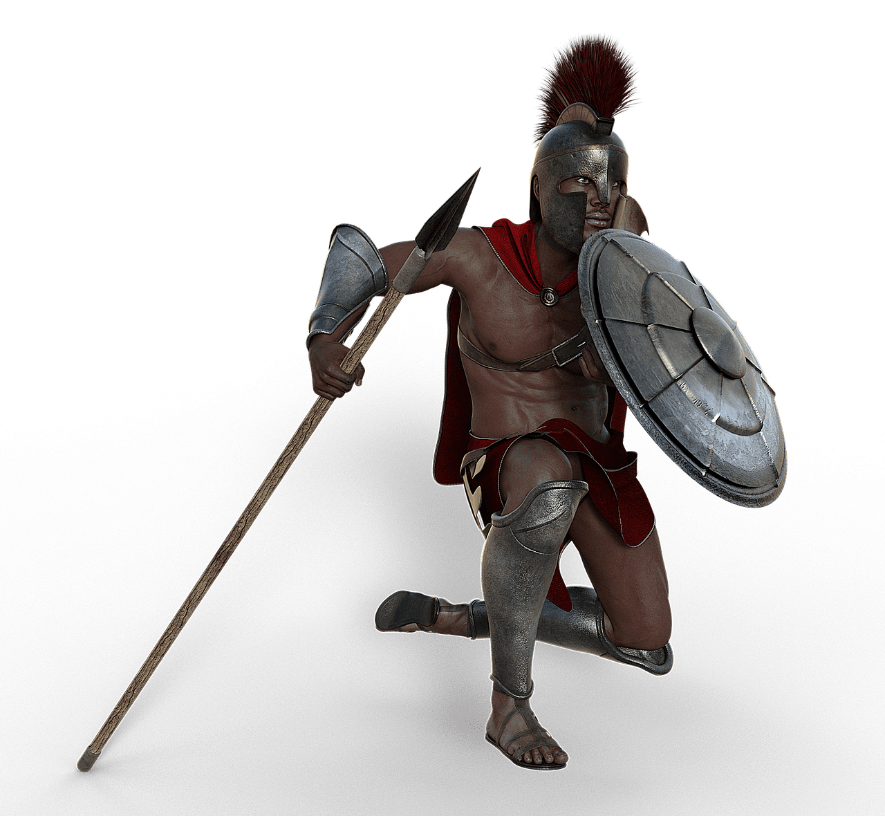 Rendering of a man wearing a spartan novelty helmet