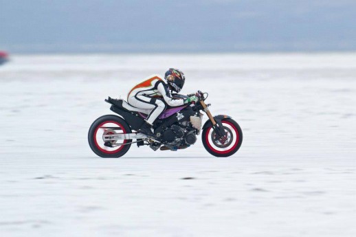 Evelyne Scholz will attempt to become the second female admitted to the exclusive Bonneville 200mph club riding a ‘naked’ bike. 220mph 'Naked' Land Speed Record in August, 2016, at the Bonneville Salt Flats, Utah, USA. salt