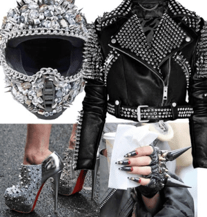 spikes on helmet jacket shoes and jewelry