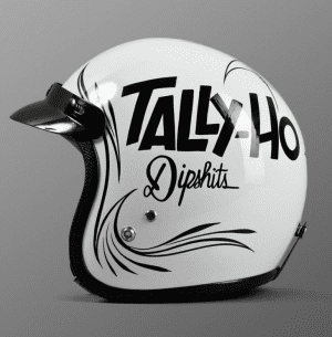 tally ho dipshits white and black helmet