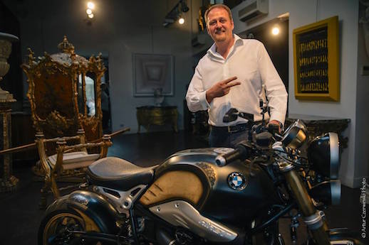 Italian tattoo artist Marco Manzo with his version of the BMW R nineT