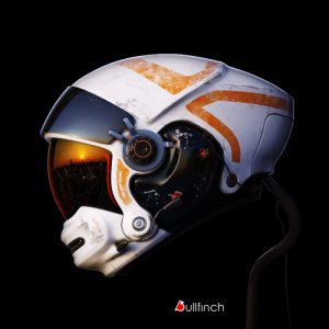 white and orange futuristic helmet concept