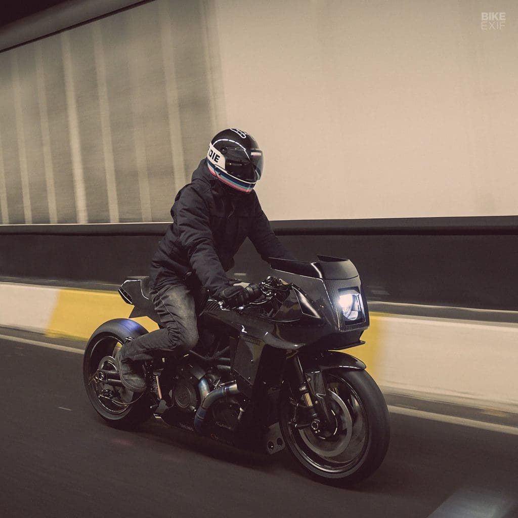 An Indian FTR christened the "Black Swan." From the talents of Workhorse Speed Shop. Media sourced from BikeEXIF.