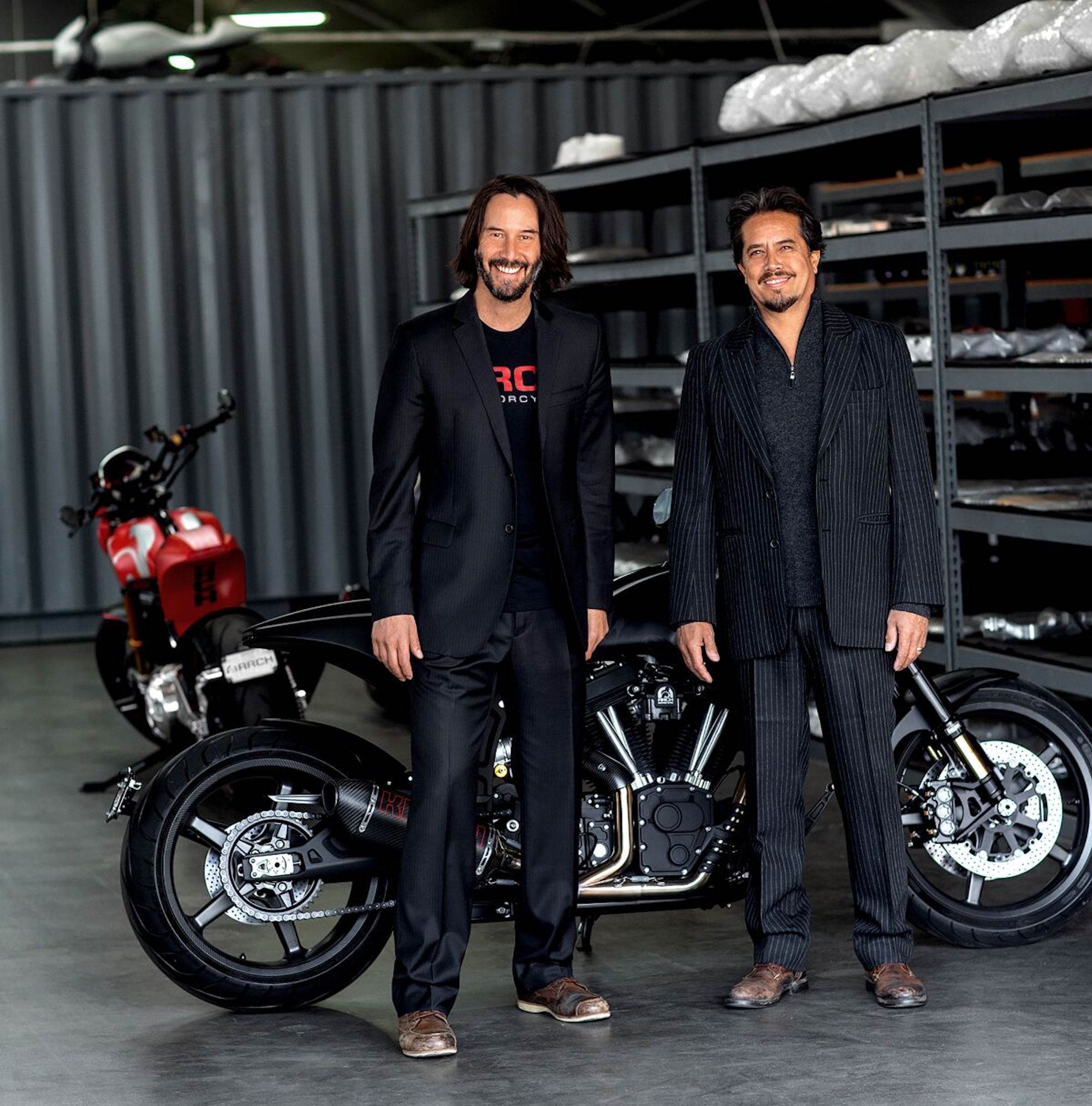 Keanu Reeves and co-founder of Arch Motorcycles, Gard Bollinger. Media sourced from the LA Times.