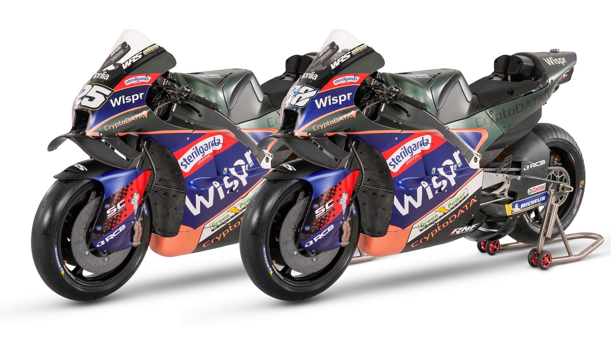 Aprilia's RNF team, sporting new livery for 2023's MotoGP efforts. Media sourced from RNF Racing. 