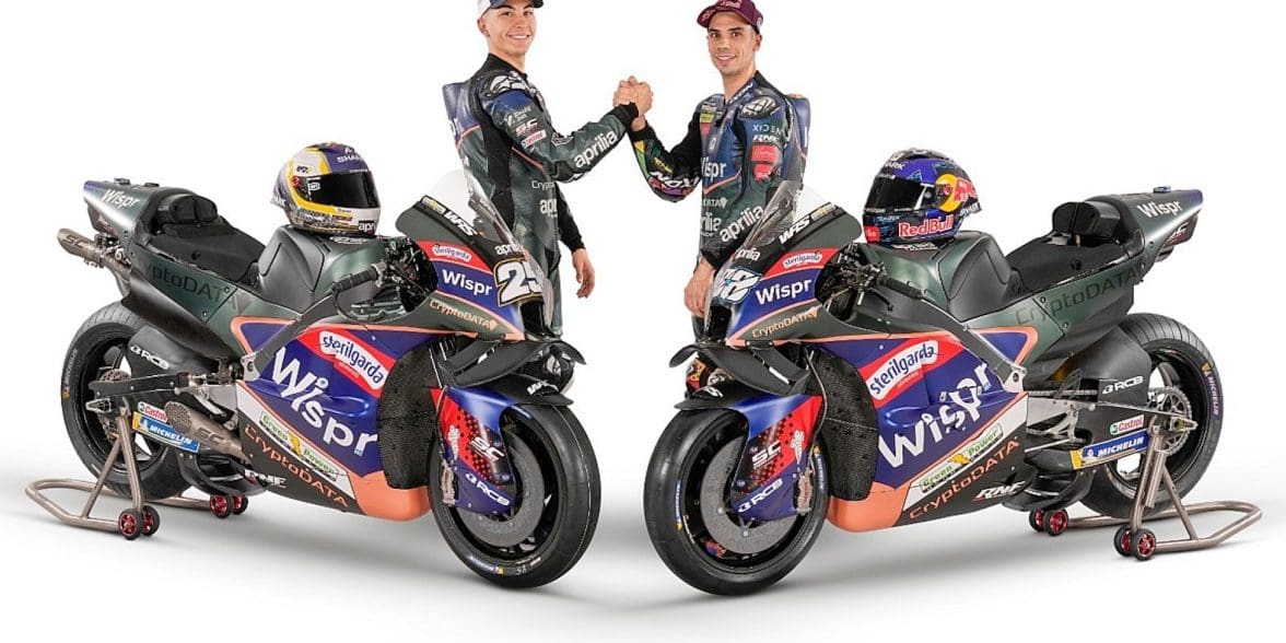 Aprilia's RNF team, sporting new livery for 2023's MotoGP efforts. Media sourced from RNF Racing.