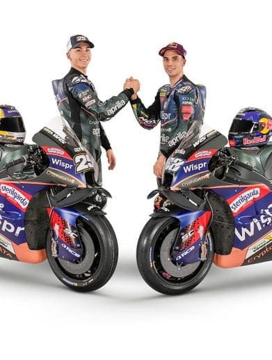 Aprilia's RNF team, sporting new livery for 2023's MotoGP efforts. Media sourced from RNF Racing.