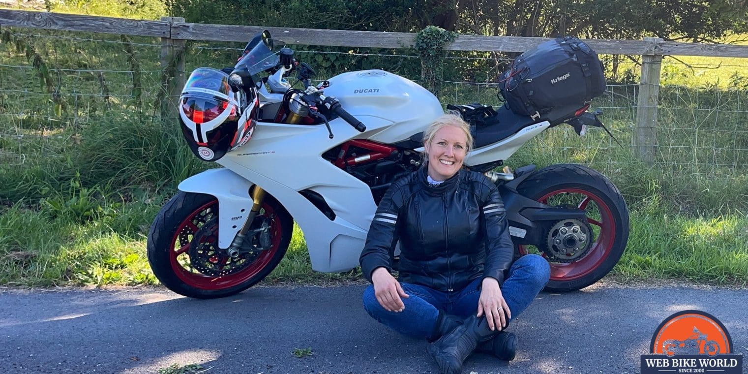 Female rider wearing the Enginehawk Revolver jacket