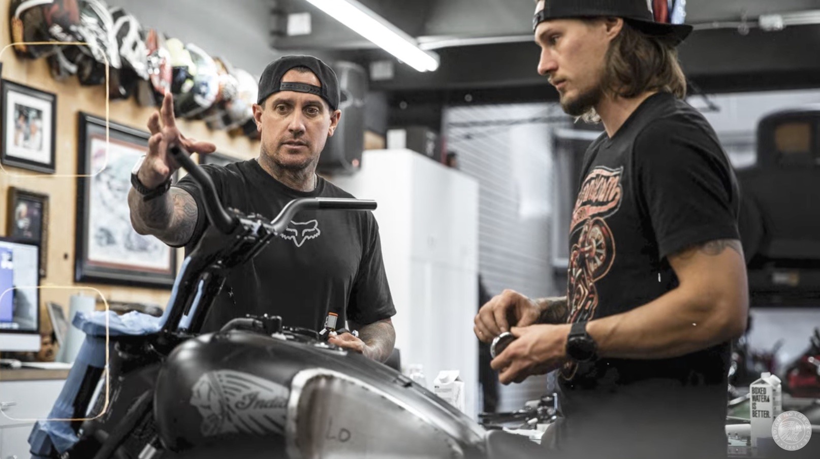 Carey Hart and Jake Cutler realizing a new variant of Indian's Sport Chief. Media sourced from Indian's press release.