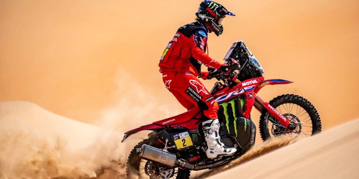 A view of Adrien Van Beveren, who won the Abu Dhabi Desert Challenge. Media sourced from a recent press release from Monster Energy Honda.