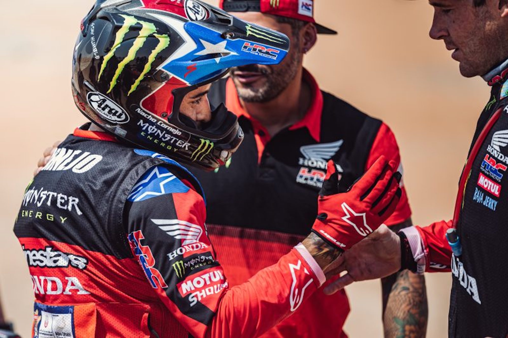 Photo of Adrien Van Beveren, winner of the Abu Dhabi Desert Challenge. Media source for a recent press release from Monster Energy Honda.