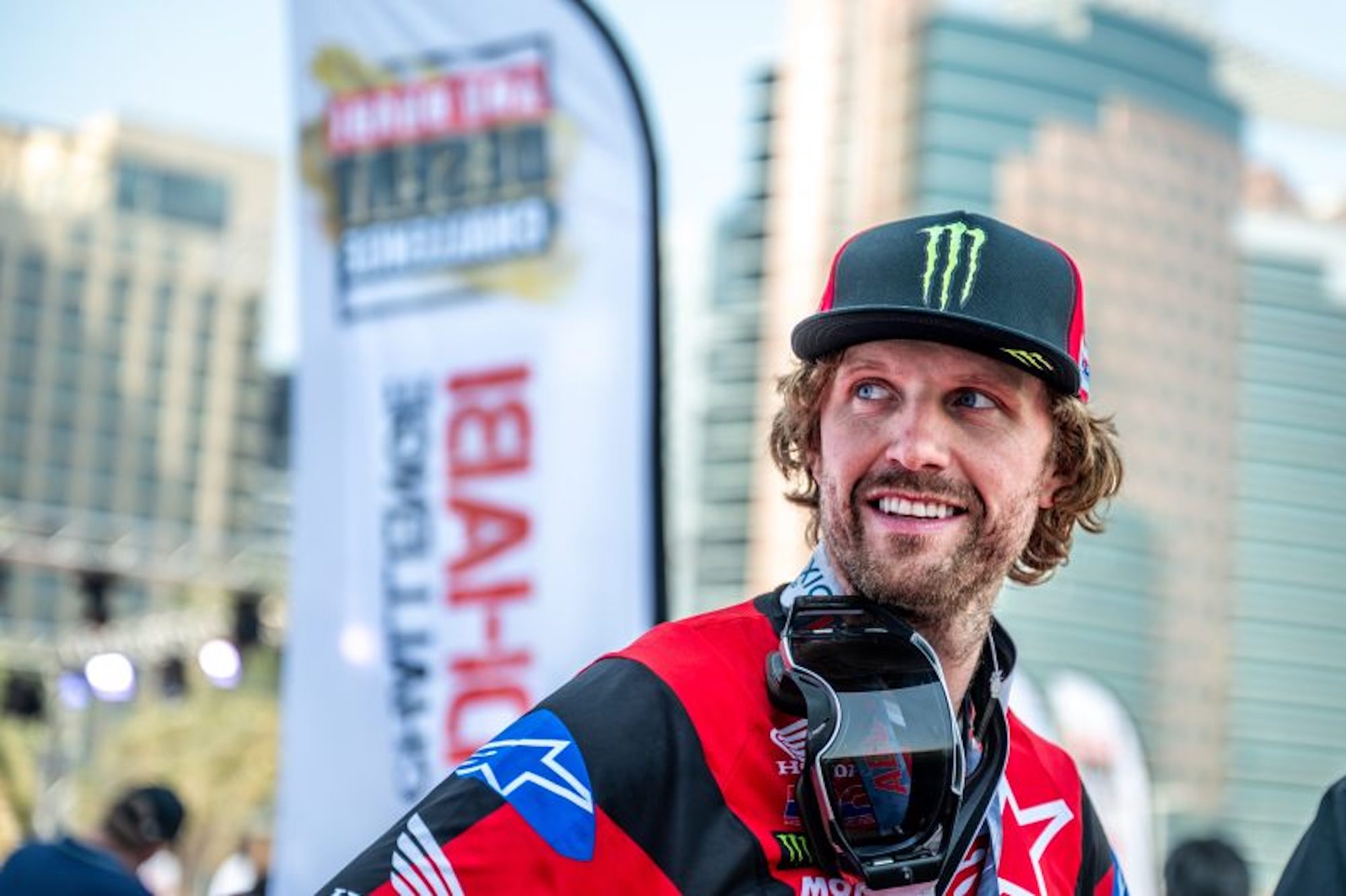 Photo of Adrien Van Beveren, winner of the Abu Dhabi Desert Challenge. Media source for a recent press release from Monster Energy Honda.  