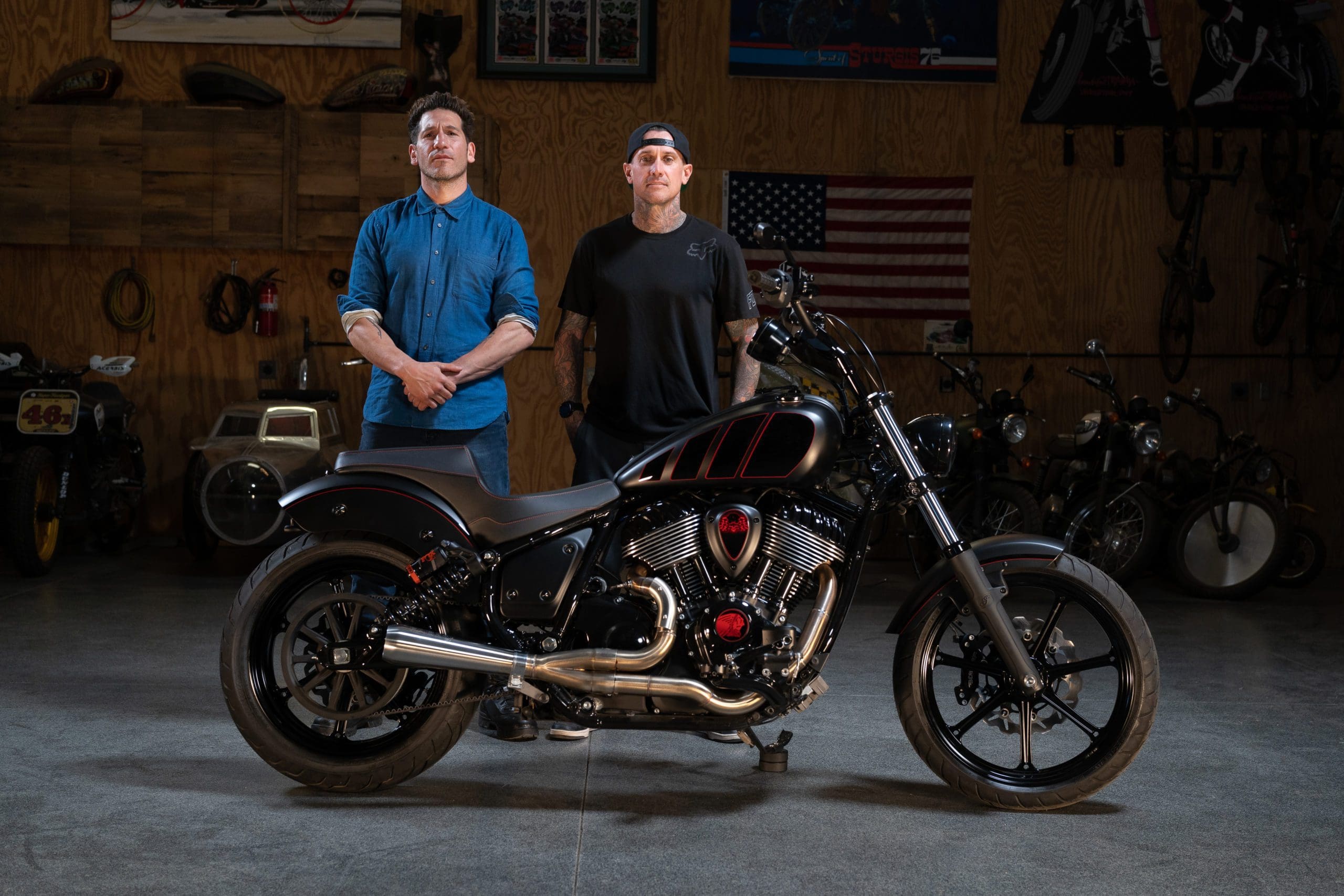 Media connected to the custom indian chief build from indian motorcycles, created by FMX legend Carey Hart