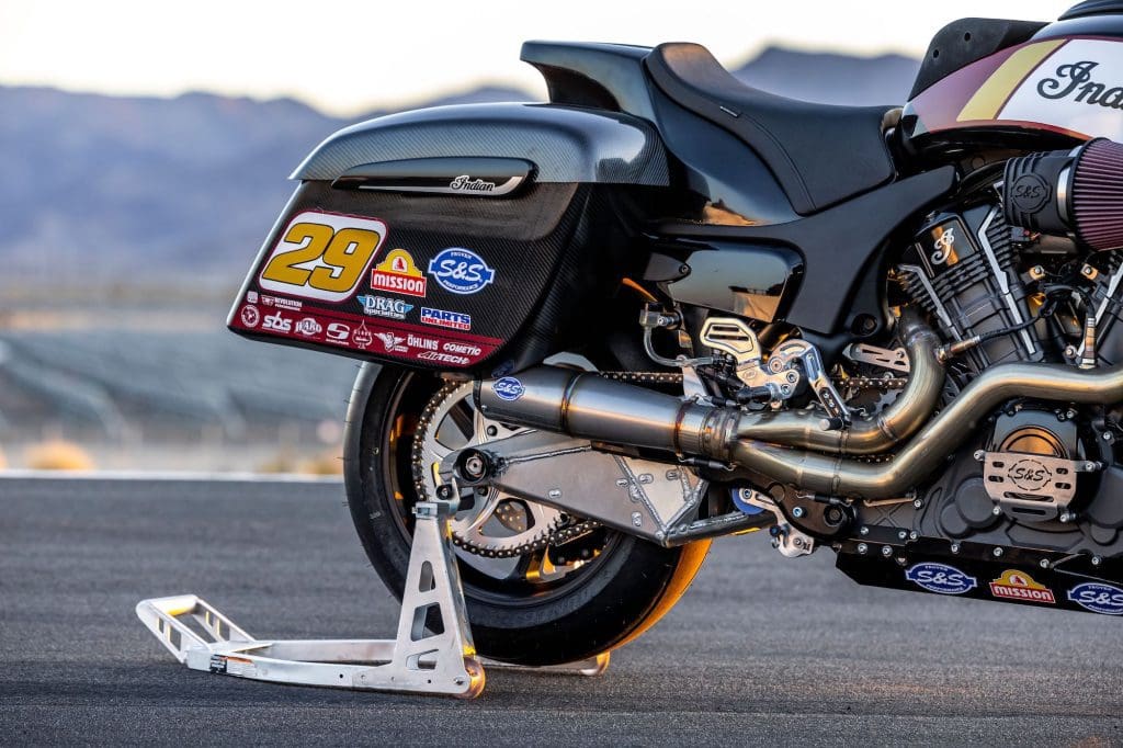 A view of Indian's all-new Challenger RR - a limited race-spec bagger created in celebration of Indian's win in 2022's KOTB. Media sourced from Indian's press release.