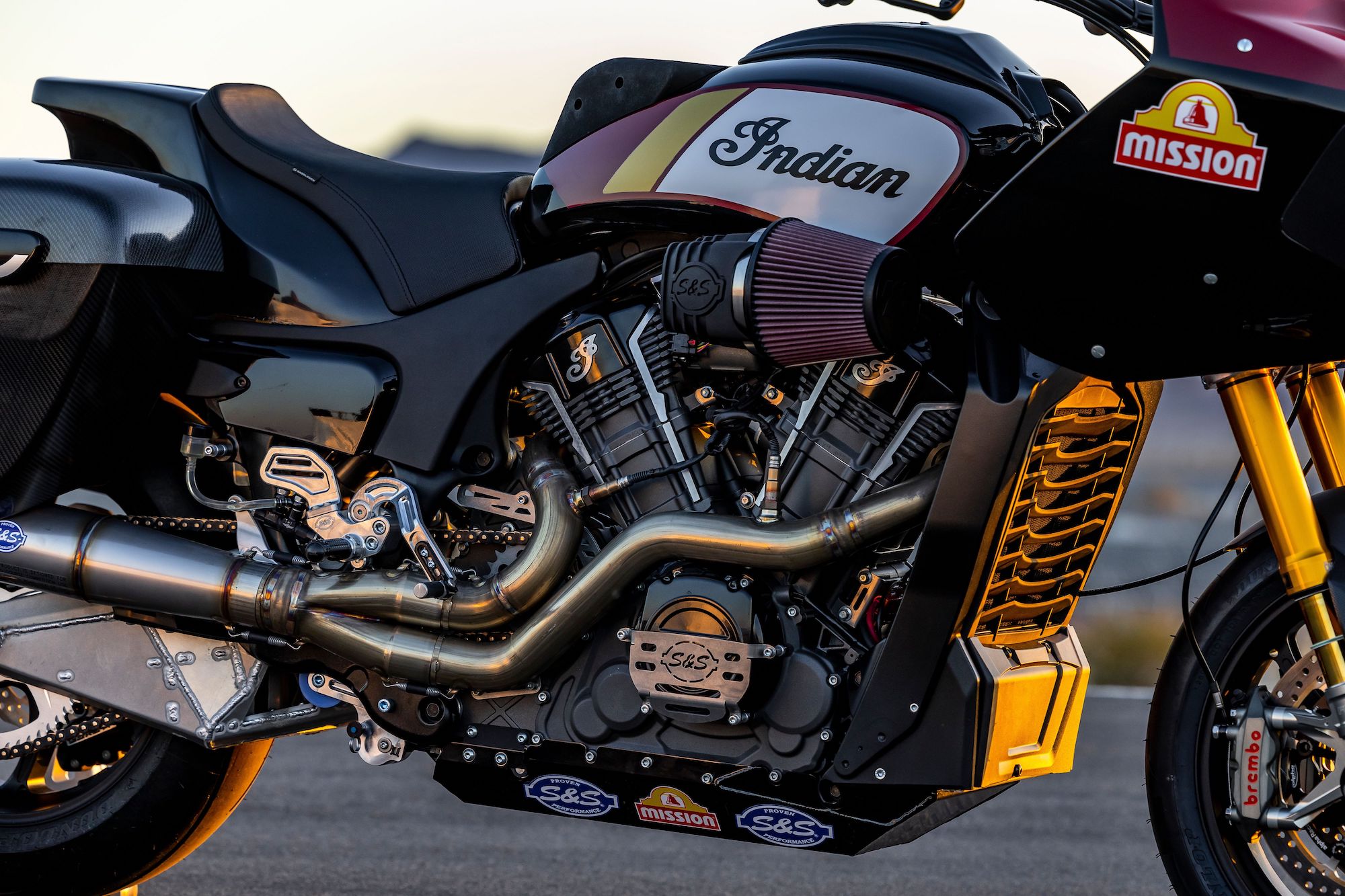 A view of Indian's all-new Challenger RR - a limited race-spec bagger created in celebration of Indian's win in 2022's KOTB. Media sourced from Indian's press release.