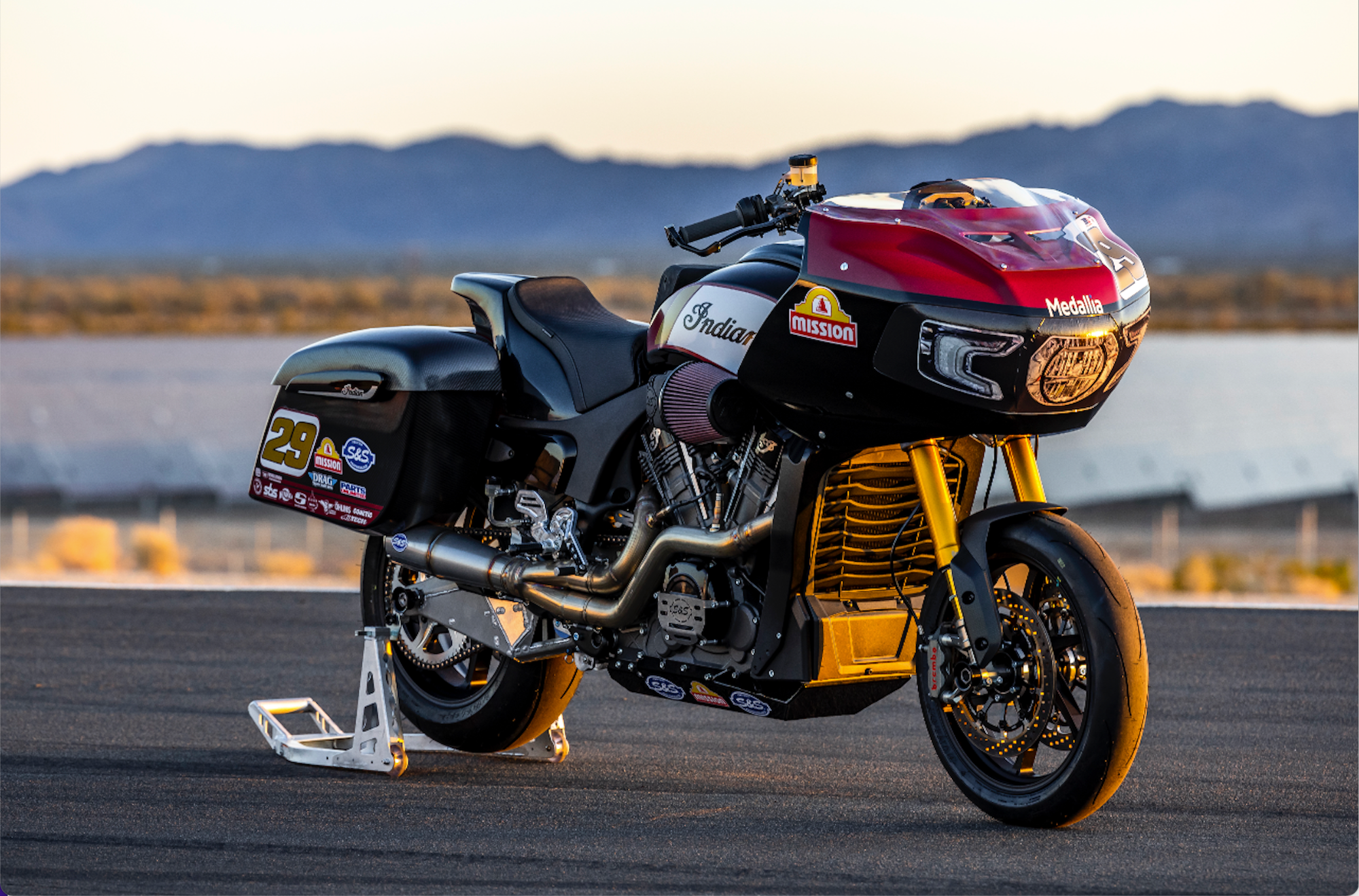 A view of Indian's all-new Challenger RR - a limited race-spec bagger created in celebration of Indian's win in 2022's KOTB. Media sourced from Indian's press release.