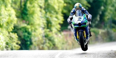 A racer in the Isle of Man TT. Media sourced from the Isle of Man TT.