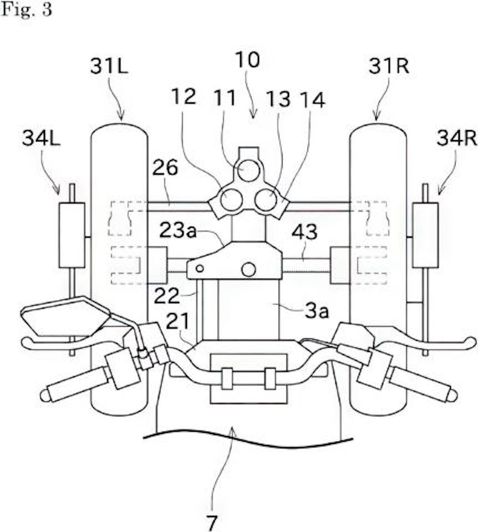 A figure representing the new three-wheeled brainchild upon which Kawasaki's filed additional patents. Media sourced from Motorcycle Sports.