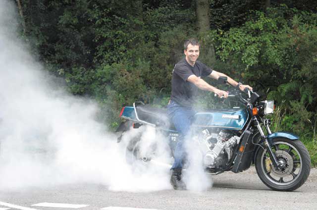 Allen Millyard doing a burnout on his V12 KZ2300