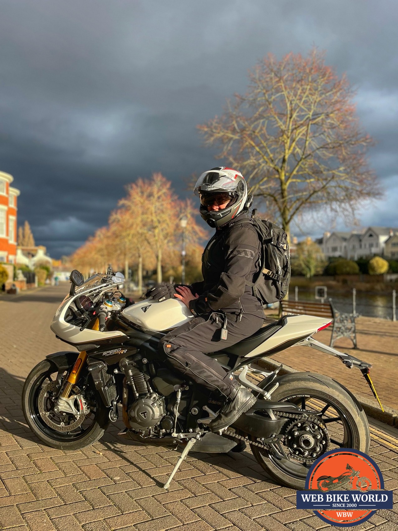 Rider with helmet on