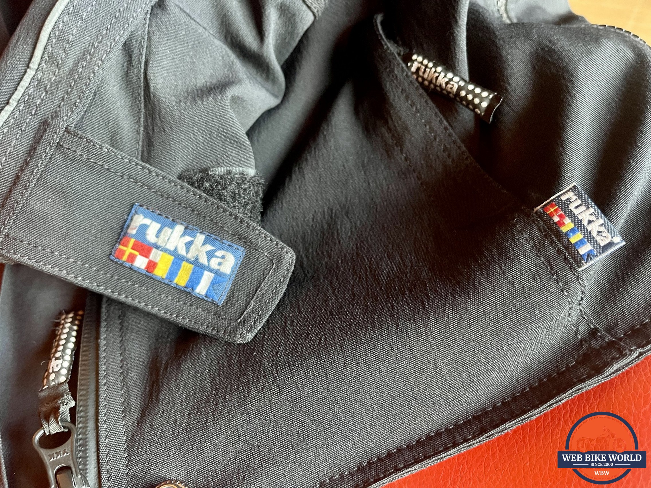 Closeup of the branding on the Rukka Comforina jacket